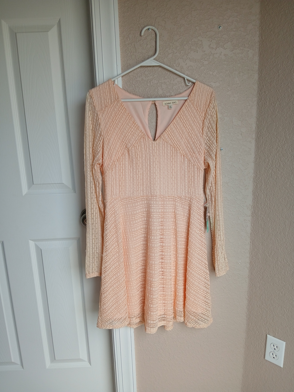 Double Zero Peach Long-Sleeve Lace Fit & Flare Dress